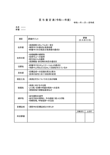 賞与査定表