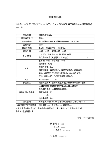 雇用契約書